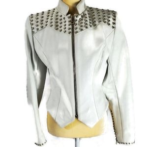 Milwaukee Motorcycle Company White Studded Genuine Leather Moto Jacket Small